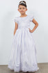 Girls White Satin Cap Sleeve T-length Communion Dress 6-16